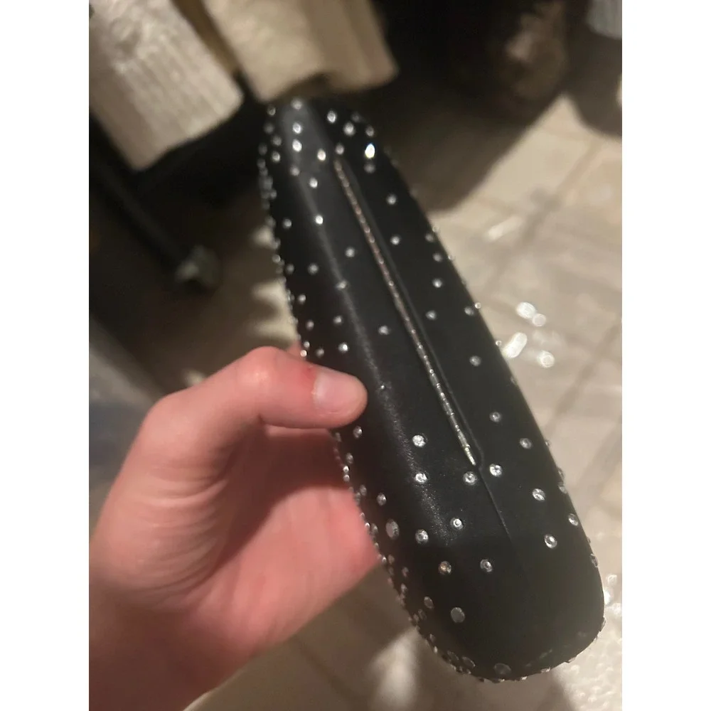Black Satin Rhinestone Skull Evening Clutch Bag Gothic Grunge Formal Y2K Glam